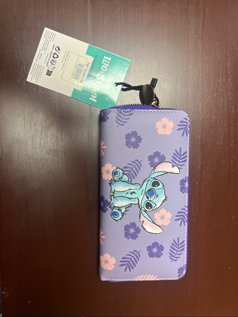 Disney Stitch Purple and Pink Floral Zip Wallet